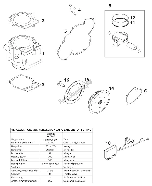 Todas las partes para Piezas Nuevas 540 Sxs Motor / Fahrges de KTM 400 EXC Racing Europe 2001