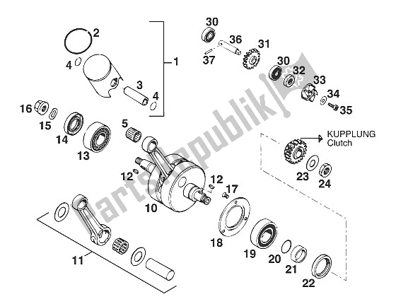 All parts for the Crankshaft - Piston '95 of the KTM 125 EGS M ö 6 KW Europe 1997