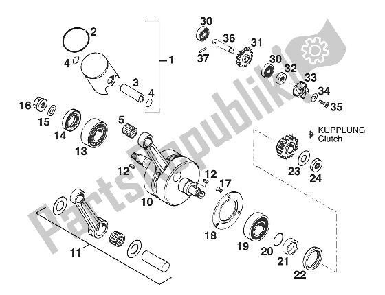 Todas las partes para Cigüeñal - Pistón '95 de KTM 125 EXC M O Europe 1996