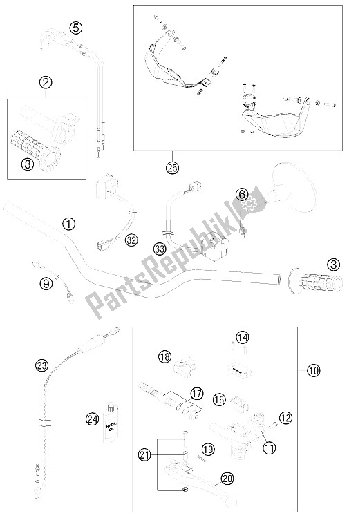 All parts for the Handlebar, Controls of the KTM 990 Adventure Blue ABS 12 Europe 2012