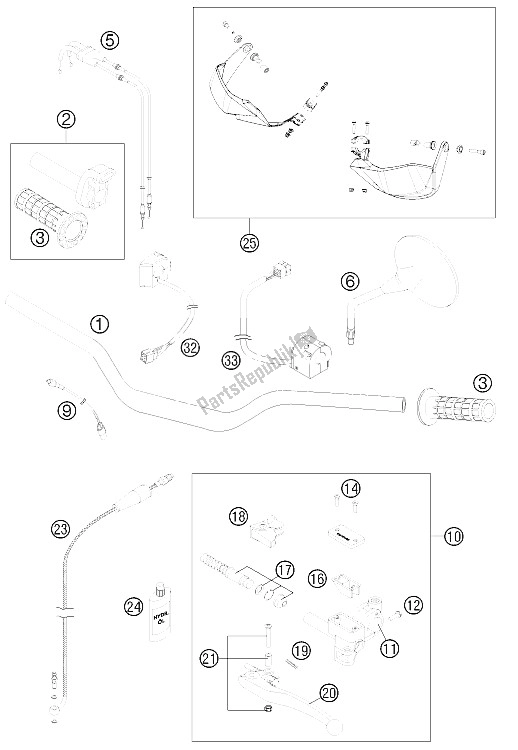 Todas as partes de Guiador, Controles do KTM 990 Adventure Blue ABS 12 France 2012