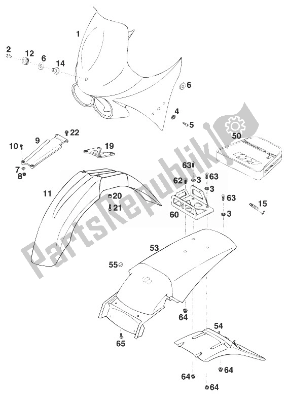 Todas las partes para Máscara - Guardabarros Rallye 660 '99 de KTM 660 LC4 Rallye Europe 1999