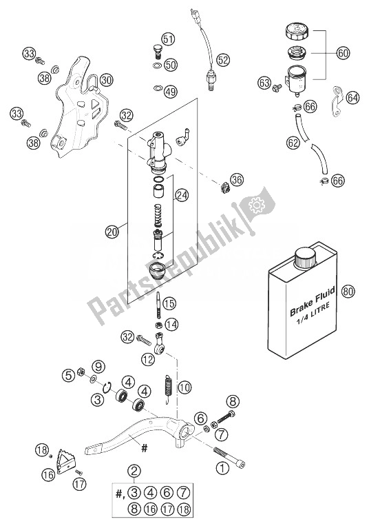 Toutes les pièces pour le Frein à Pied Fonctionnement Course du KTM 250 EXC Racing United Kingdom 2003