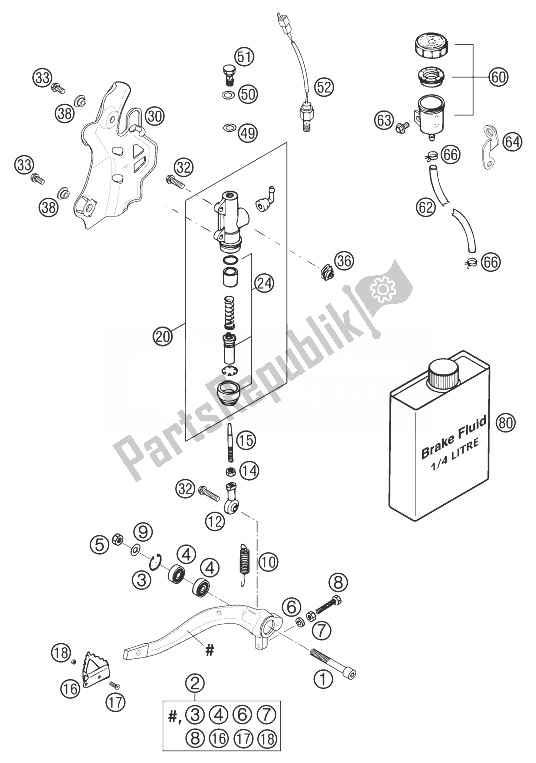 All parts for the Foot Brake Operating Racing of the KTM 525 SX Racing Europe 2003