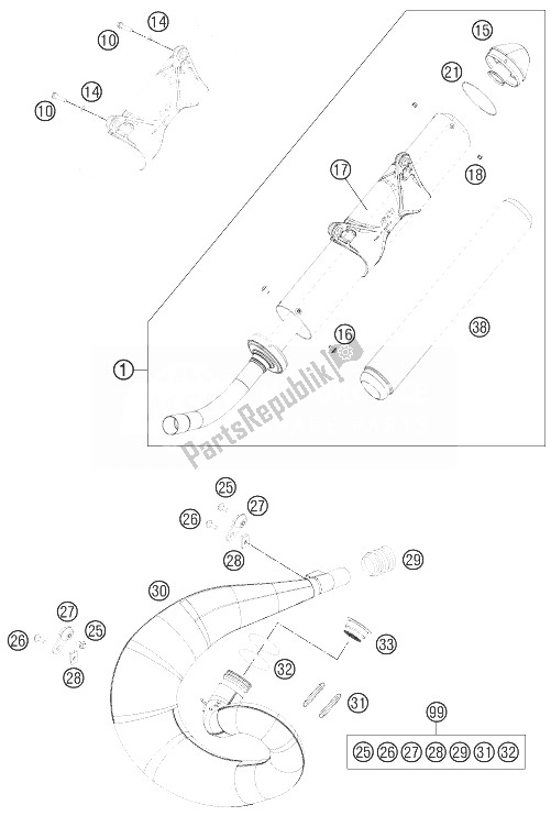 Alle onderdelen voor de Uitlaatsysteem van de KTM 250 EXC Australia 2013