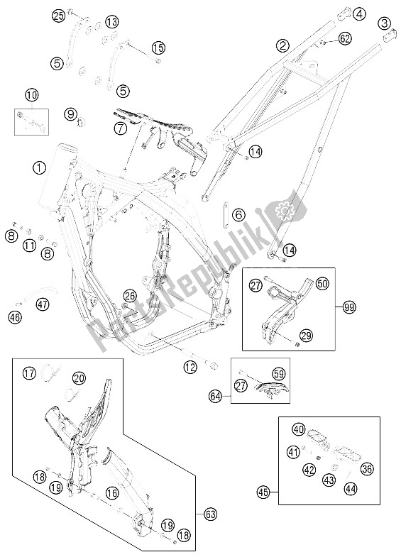 Alle onderdelen voor de Kader van de KTM 350 EXC F Australia 2012