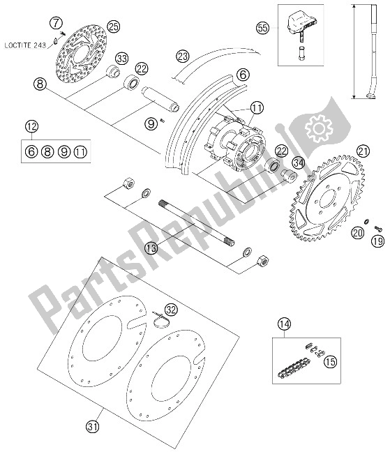 All parts for the Rear Wheel of the KTM 50 Supermoto Europe 2006