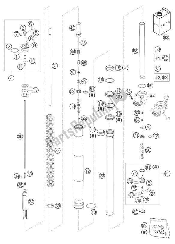 Todas las partes para Tenedor Pierna Wp Usd 43 de KTM 85 SX Europe 6001D8 2004