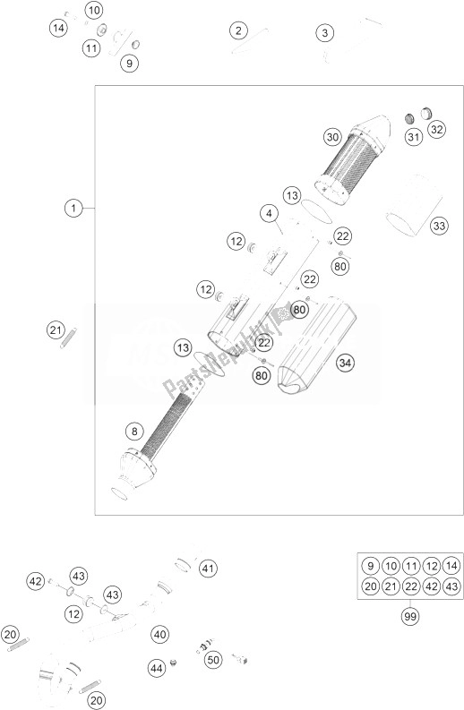 All parts for the Exhaust System of the KTM 250 EXC F Europe 2013