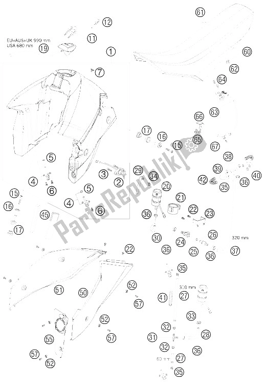 All parts for the Tank, Seat, Cover of the KTM 950 Super Enduro R Australia United Kingdom 2008