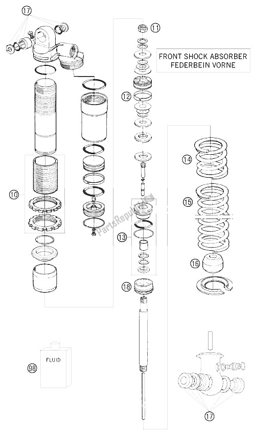 All parts for the Shock Abs. Front Disassembled of the KTM 450 XC ATV Europe 2009