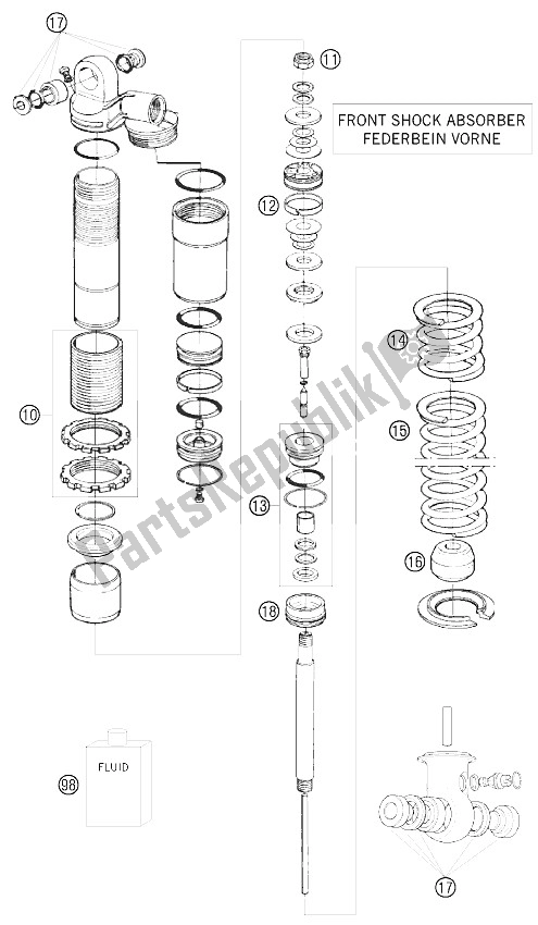 All parts for the Shock Abs. Front Disassembled of the KTM 525 XC ATV Europe 2011