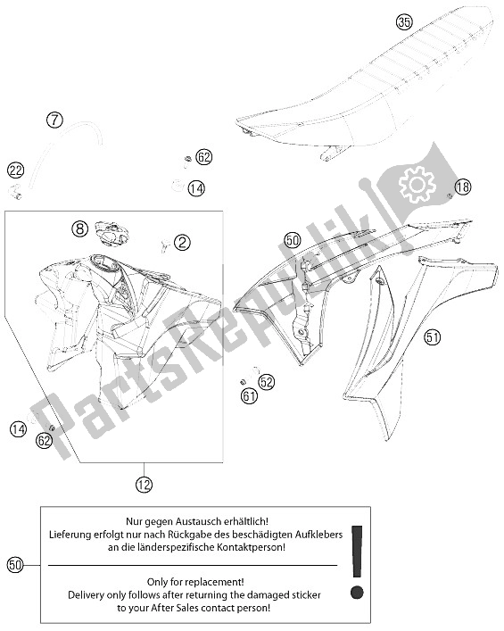 Todas las partes para Tanque, Asiento, Tapa de KTM 250 SX F Musquin Replica 11 Europe 2011