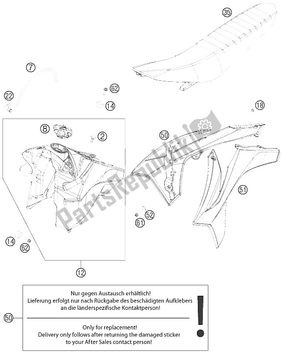 Toutes les pièces pour le Réservoir, Siège, Couverture du KTM 250 SX F Roczen Replica 12 Europe 2012