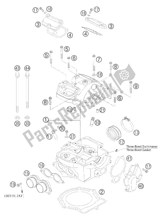 Alle onderdelen voor de Cilinderkop 450/525 Sx + Smr van de KTM 525 SX Supermoto USA 2005