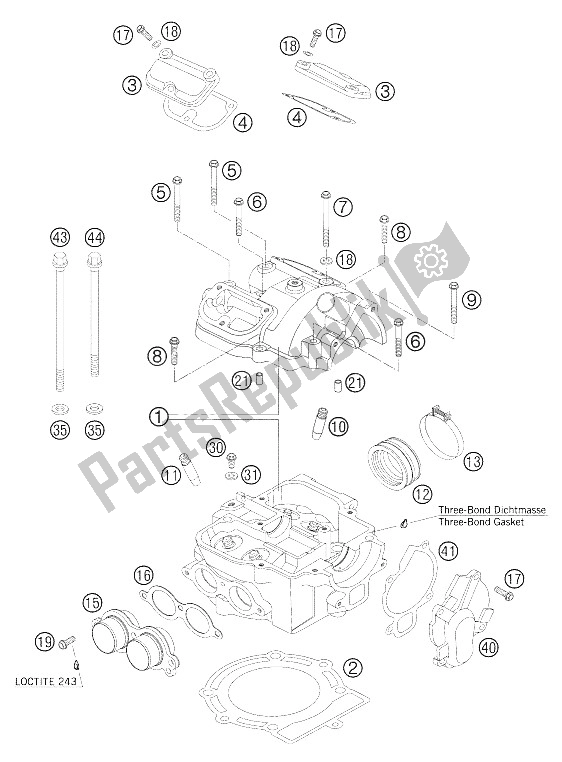 All parts for the Cylinder Head 450/525 Sx+smr of the KTM 540 SXS Racing Europe 2005