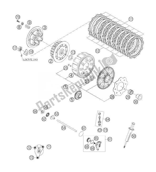 All parts for the Clutch of the KTM 250 EXC Australia 2007