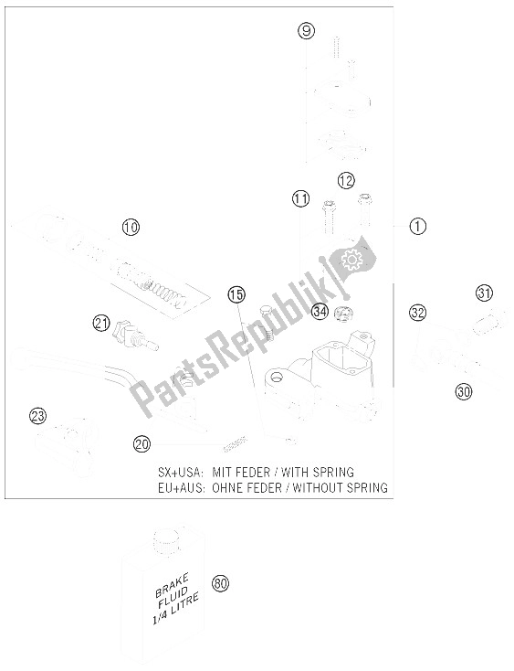 All parts for the Hand Brake Cylinder of the KTM 250 XC Europe USA 2012