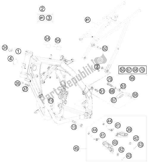 Todas las partes para Marco, Subtrama de KTM 85 SX 17 14 Europe 2009