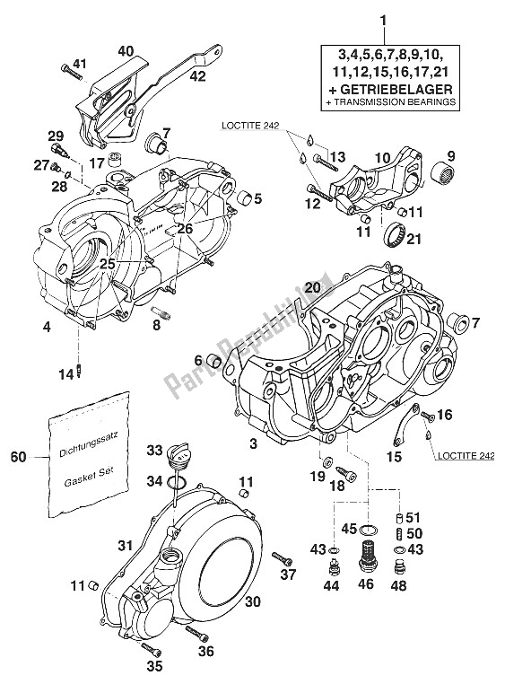 Todas as partes de Cárter 350-620 Lc4 '94 do KTM 620 Super Comp WP 19 KW France 1995