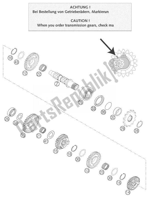All parts for the Transmission Ii - Countershaft of the KTM 250 EXC Europe 2004