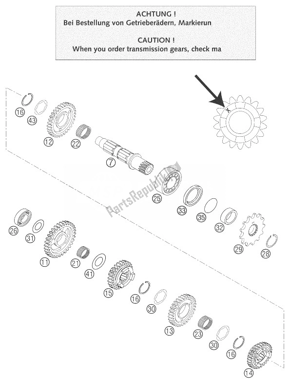 All parts for the Transmission Ii - Countershaft of the KTM 250 SX Europe 2004