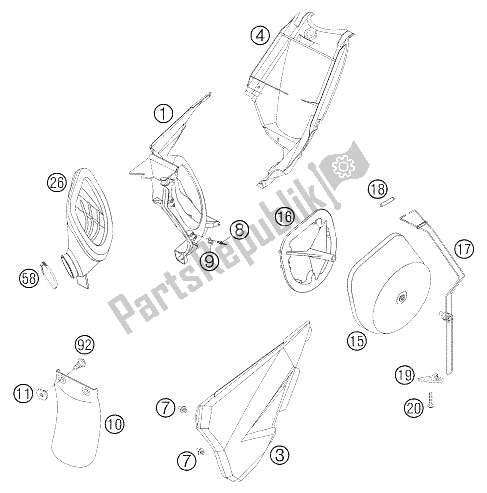 All parts for the Air Filter Box of the KTM 105 SX Europe 2006