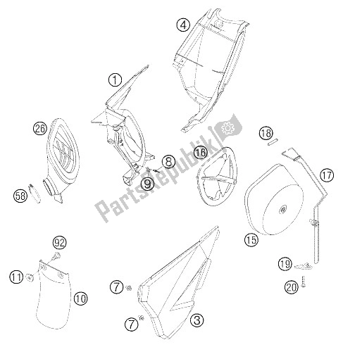 All parts for the Air Filter Box of the KTM 85 SX 19 16 Europe 2006