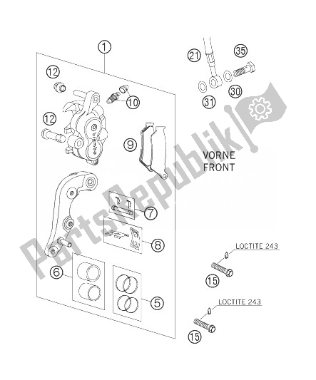 All parts for the Brake Caliper Front of the KTM 250 EXC F SIX Days Europe 2007