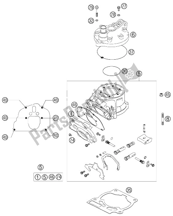 Todas las partes para Cilindro, Culata de KTM 125 SXS Europe 2006