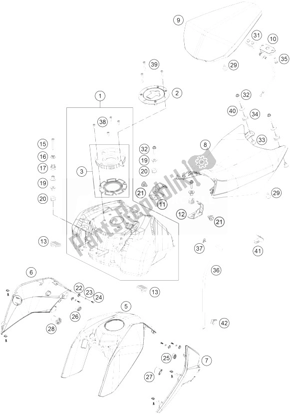 Todas las partes para Tanque, Asiento, Tapa de KTM 125 Duke White ABS BAJ DIR 14 Europe 2014