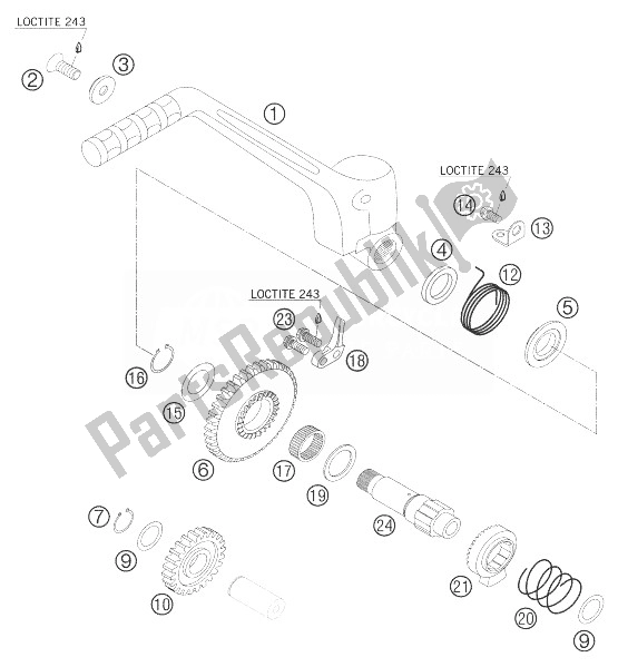 All parts for the Kick Starter of the KTM 400 EXC Racing Australia 2004