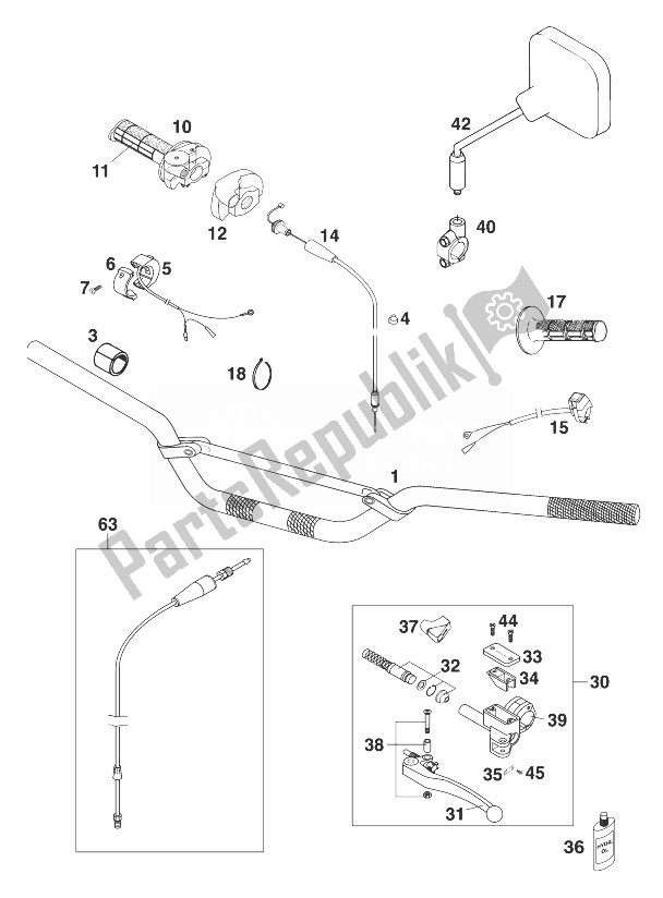 Tutte le parti per il Manubrio - Comandi 250-380 '99 del KTM 250 EGS 11 KW Europe 1999