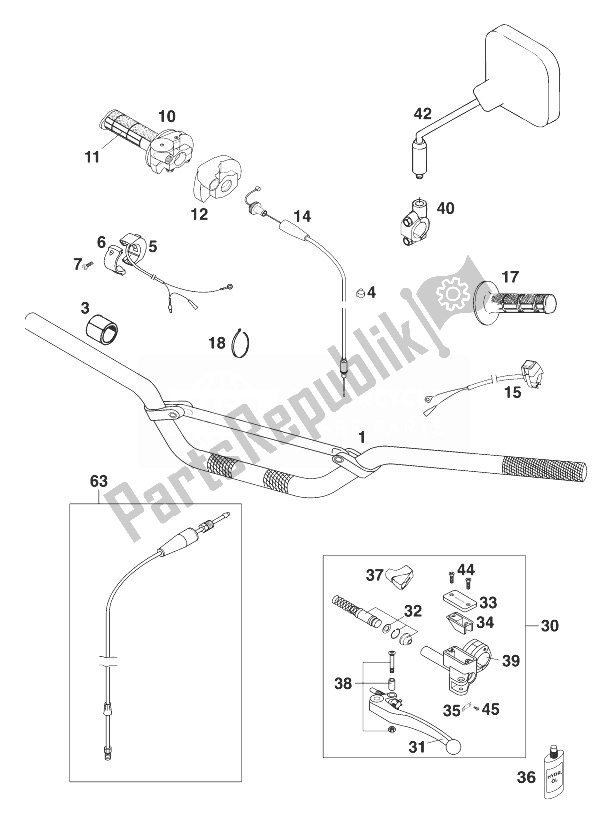 Tutte le parti per il Manubrio - Comandi 250-380 '99 del KTM 380 EXC Europe 1999