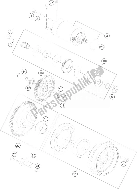 All parts for the Electric Starter of the KTM 1190 Adventure ABS Orange France 2013