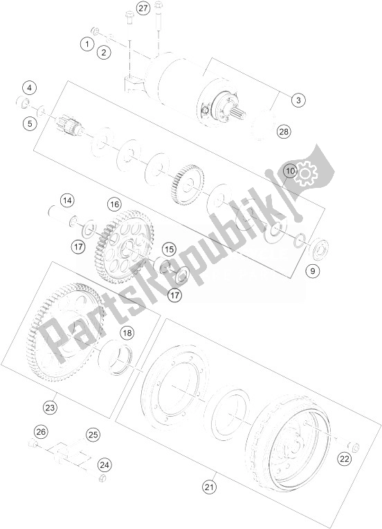 All parts for the Electric Starter of the KTM 1190 Adventure ABS Orange France 2014