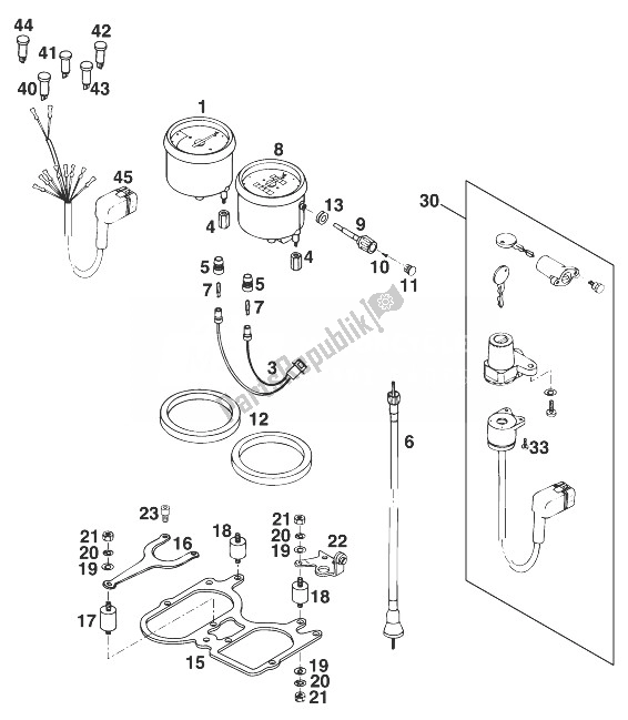 Todas las partes para Velocímetro - Picadura Del Medidor De Rpm '97 de KTM 125 Sting 98 Europe 1998
