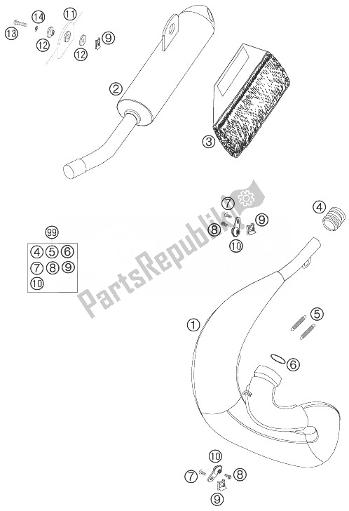 Toutes les pièces pour le Système D'échappement du KTM 65 SX Europe 2007