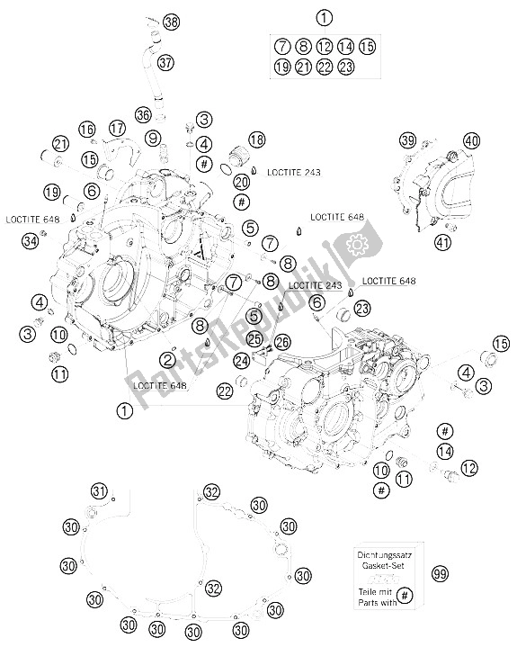 All parts for the Engine Case of the KTM 690 Duke Orange Europe 2009