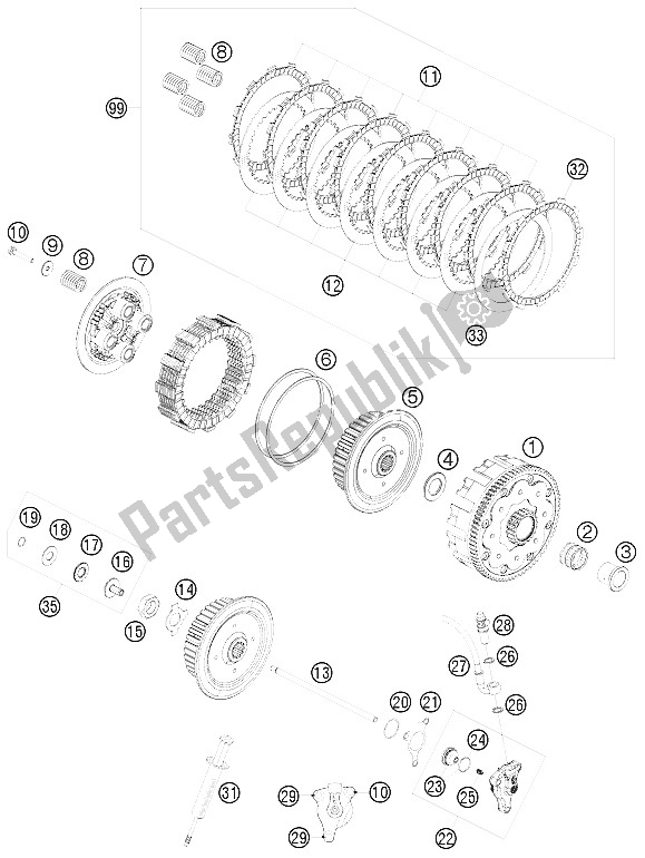 All parts for the Clutch of the KTM 400 EXC Europe 2011