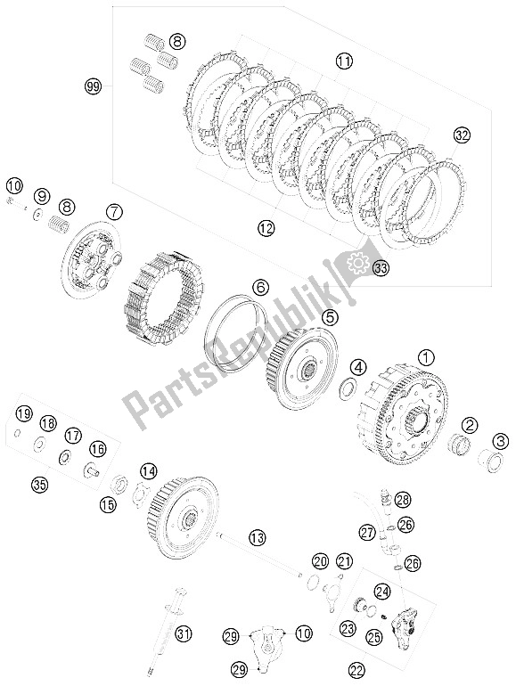 All parts for the Clutch of the KTM 450 XC W SIX Days USA 2011