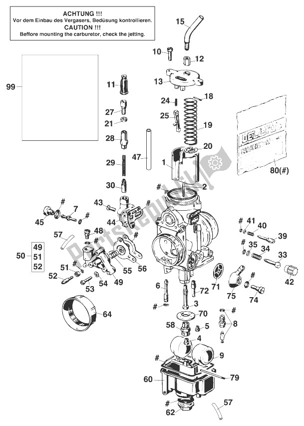 Tutte le parti per il Carburatore Dell Orto Phm38nd '97 del KTM 400 RXC E USA 1998