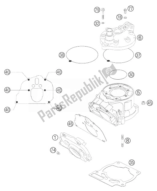 All parts for the Cylinder 125/200 of the KTM 125 SXS Europe 2004