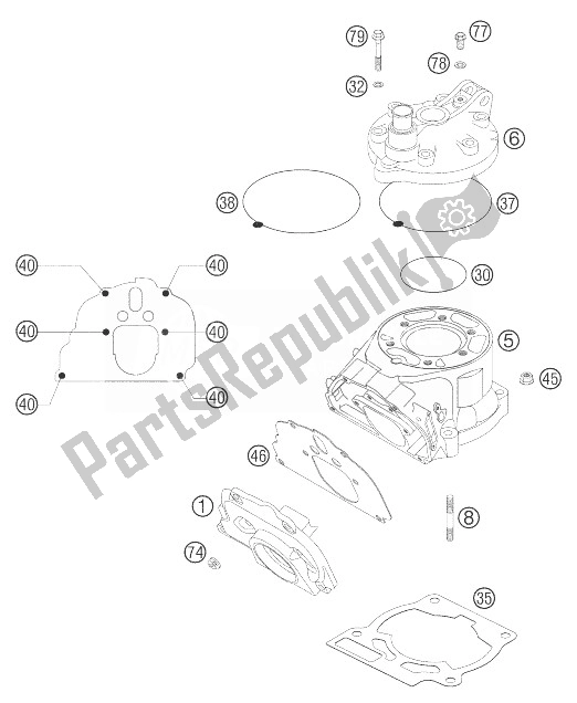 Tutte le parti per il Cilindro 125/200 del KTM 200 EXC USA 2004