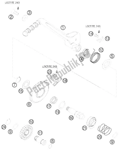 All parts for the Kick Starter of the KTM 450 EXC R SIX Days 08 Europe 2008