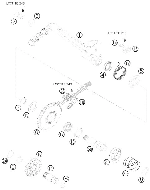 Alle onderdelen voor de Kick Starter van de KTM 450 XCR W USA 2008