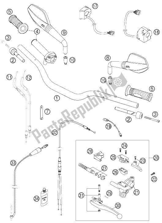 Alle onderdelen voor de Stuur, Bedieningselementen van de KTM 950 Supermoto R USA 2008