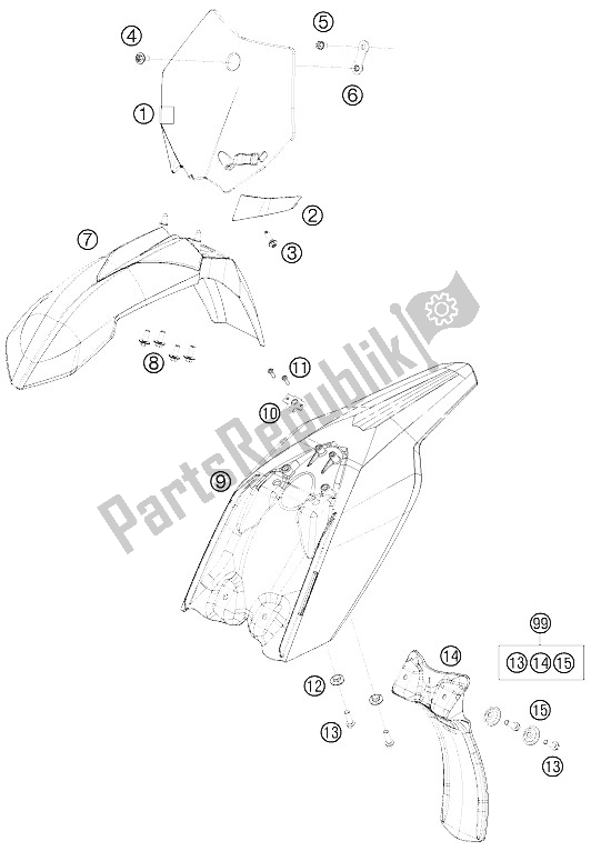 All parts for the Mask, Fenders of the KTM 50 SX Europe 2009