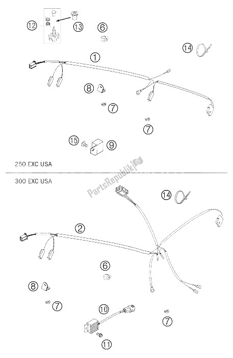 All parts for the Wire Harness 250/300 Exc Usa of the KTM 250 EXC USA 2005