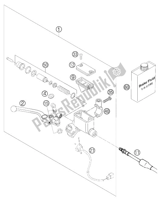 All parts for the Hand Brake Cylinder Brembo of the KTM 640 Duke II Red Europe 2005